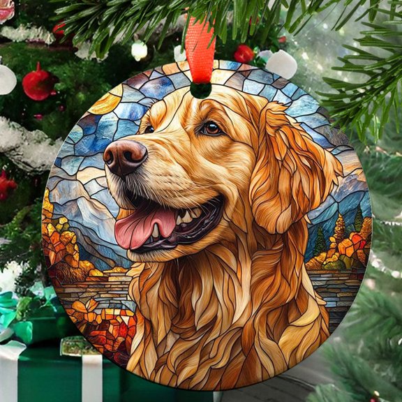 Golden Dog 1 Ceramic/Acrylic Christmas Ornament, Mother Appreciation Tribute, Valentine Romance Accent for Couple, Thanksgiving Gratitude Accent, Keepsake 2025 Family Heirloom