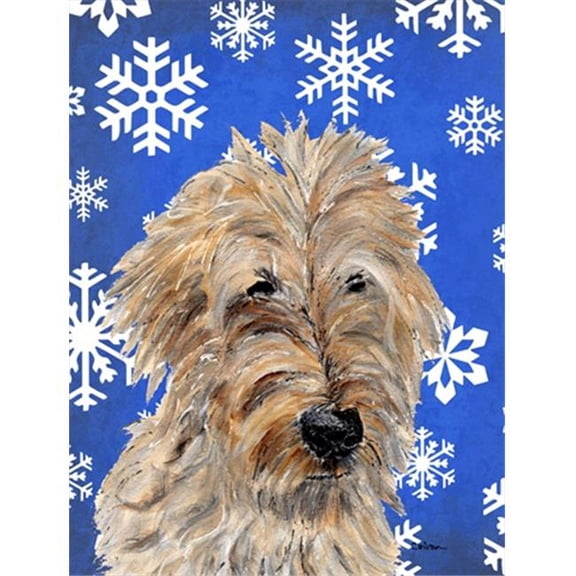Golden Doodle 2 Winter Snowflakes Flag Garden Size
