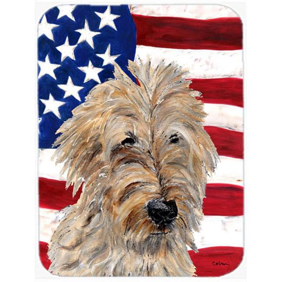 Golden Doodle 2 With American Flag Usa Mouse Pad, Hot Pad Or Trivet, 7.75 x 9.25 In.