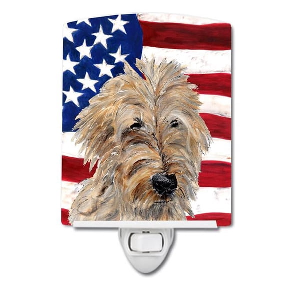Golden Doodle 2 with American Flag USA Ceramic Night Light