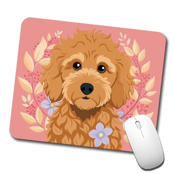 Golden Doodle Brown Head Floral Motif Pink Dog Mouse Pad Low Profile Gaming Mat