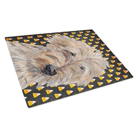 Golden Doodle Candy Corn Halloween Glass Cutting Board Large