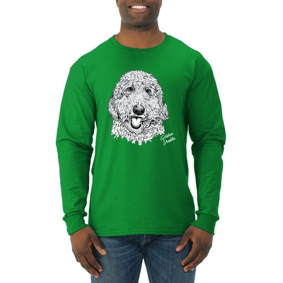 Golden Doodle Dog Lover Pet Owner Animal Lover Mens Long Sleeve Shirt, Kelly, 3XL