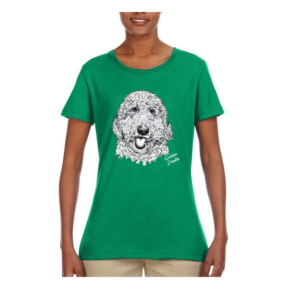 Golden Doodle Dog Lover Pet Owner Animal Lover Womens Graphic T-Shirt, Kelly, Large