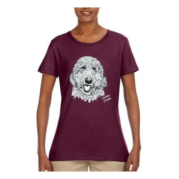 Golden Doodle Dog Lover Pet Owner Animal Lover Womens Graphic T-Shirt, Maroon, 2XL