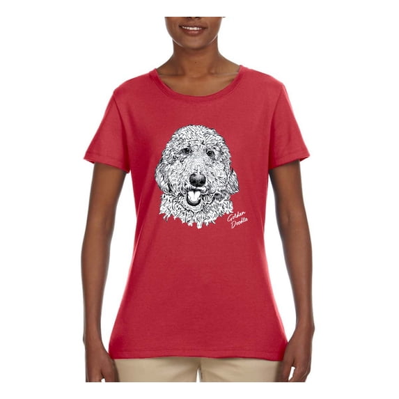 Golden Doodle Dog Lover Pet Owner Animal Lover Womens Graphic T-Shirt, Red, X-Large