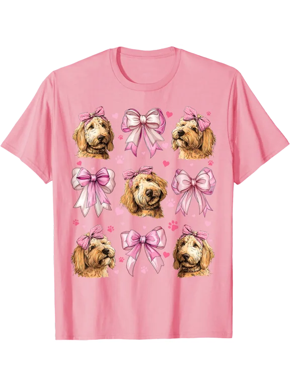Golden Doodle Goldendoodle Dog Mom Girl Coquette Bow Pink T-Shirt Unisex S-5XL Hot Trending Shirt, Vintage Birthday Gift