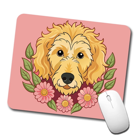 Golden Doodle Head Floral Motif Pink Dog Mouse Pad Low Profile Gaming Mat
