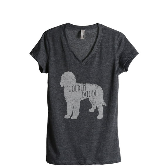 Golden Doodle Silhouette Women's Fashion Relaxed V-Neck T-Shirt Tee Charcoal Grey Small