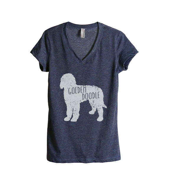 Golden Doodle Silhouette Women's Fashion Relaxed V-Neck T-Shirt Tee Heather Navy 2X-Large