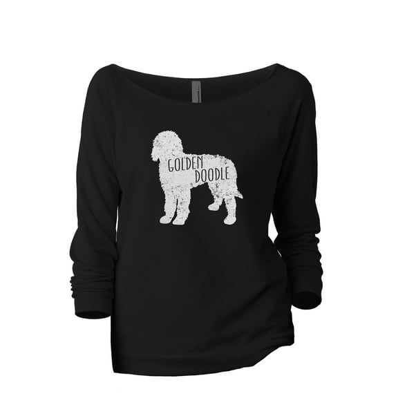 Golden Doodle Silhouette Women's Fashion Slouchy 3/4 Sleeves Raglan Lightweight Sweatshirt Black Medium