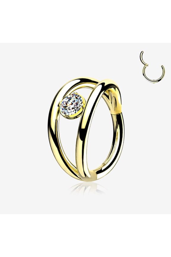 Golden Double Hoop Sparkle Seamless Clicker Hoop Ring