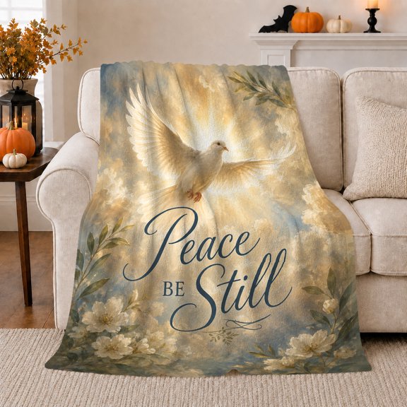 Golden Dove Starry Holiday Sky Festive Holiday Art Seasonal Hosts Peaceful Star Bird Motif Warm Flannel Blanket, Christmas Gift for Living Room and Family Room Home Decor