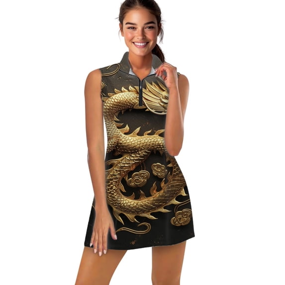 Golden Dragon Art Sports Dresses Women Tennis Dress Outdoor Badminton Golf Quick-Drying And Breathable Sports Dress