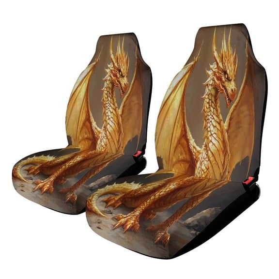 Golden Dragon Fantasy Art Car Seat Covers Front Seats Universal Fit for Cars SUV Truck Auto Interior Accessories