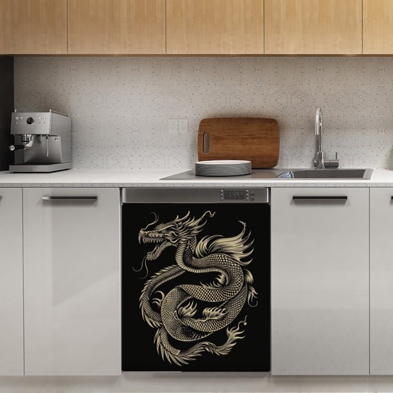 Golden Dragon Illustration(2) (2) Dishwasher Magnet Cover Decorative Sticker for Home Cabinet Kitchen 23" x26"