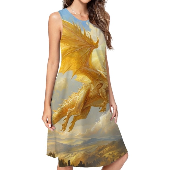 Golden Dragon In Flight Dress Elegant Party Dresses Evening Dresses Women Dress Sleeveless Dress Ladies Dresses