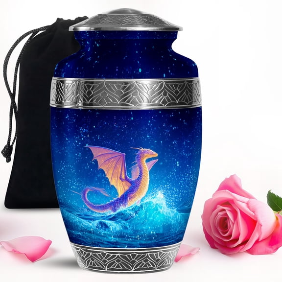 Golden Dragon Large Urns For Ashes Adult Female - Burial Urn For Human Ashes Man - Memorial Gifts For Decorative 10Inch To 200 Cubic Inches Capacity Include Velvet Bag