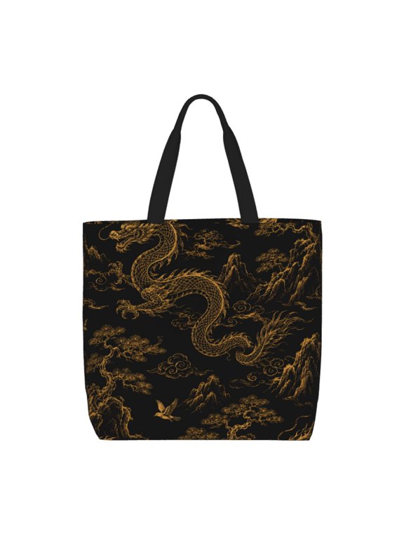 Golden Dragon Mountain Scenic Art Tote Bag Reusable Shoulder Handbag Top Handle Purse for Shopping Work