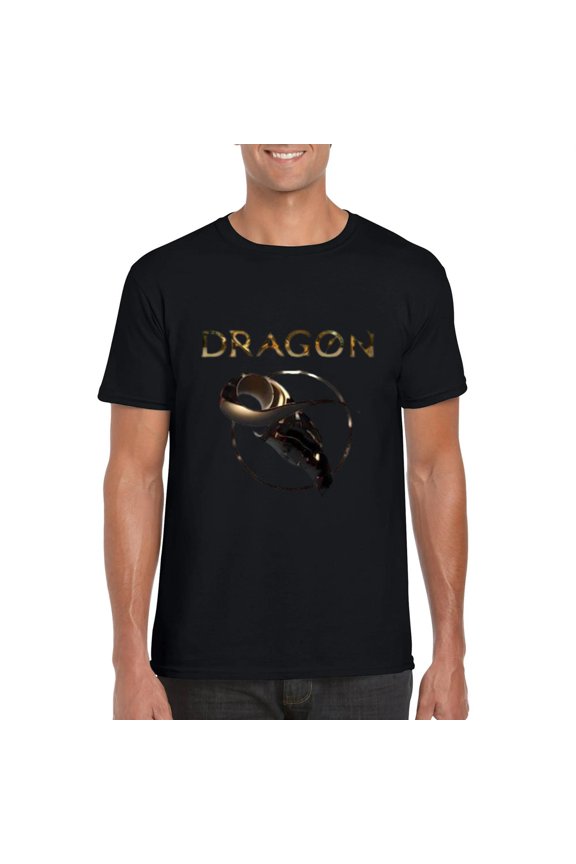 Golden Dragon Mythical Creature Fantasy Gold Treasure Art T-Shirt, for men & women, up to size 5XL