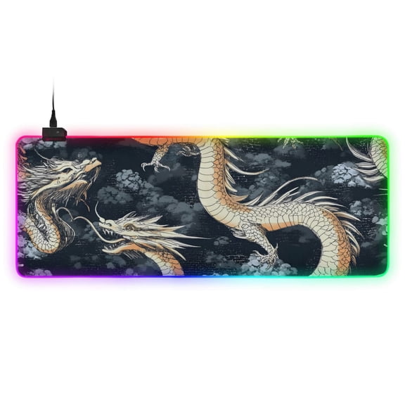 Golden Dragon Pattern RGB Gaming Mouse Pad Large Keyboard Mat Rubber Base 13 Light Modes