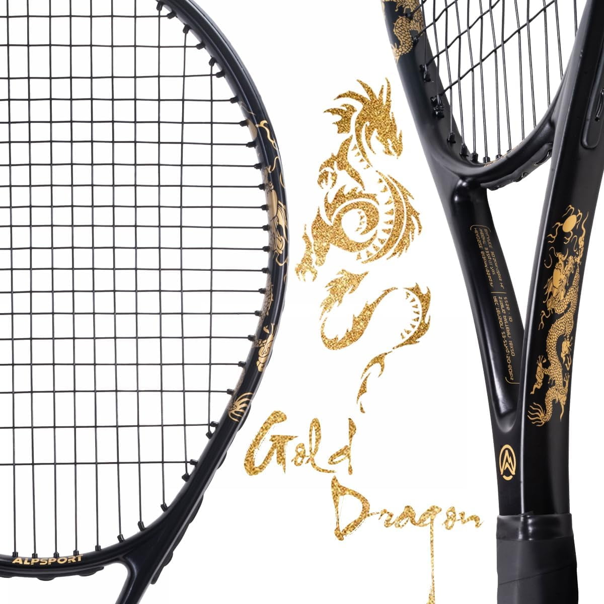 Golden Dragon Pattern Tennis Racket for Adults 27 inch,  Pre-Strung Racquet with 1 Tennis Bag and 2 Tennis Balls, Outdoor Recreational Sport for Beginner Playing