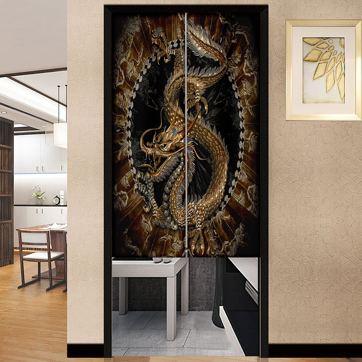 Golden Dragon Print Door Curtain Traditional Chinese Panel Japanese ...