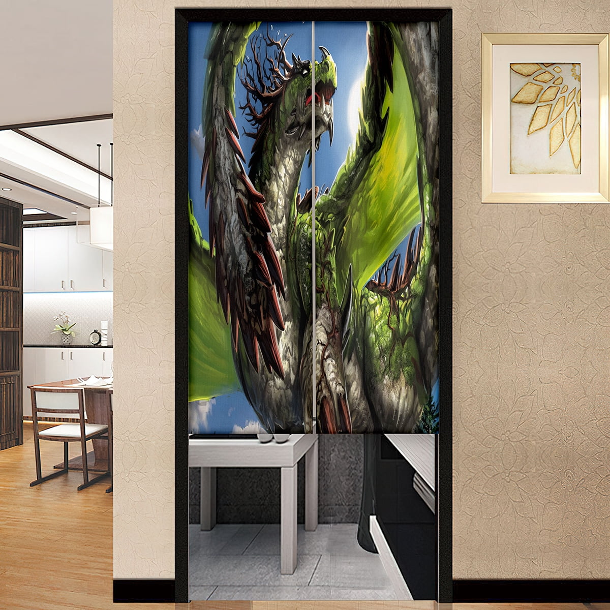 Golden Dragon Print Door Curtain Traditional Chinese Panel Japanese ...