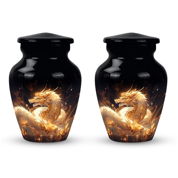 The Golden Dragon Vigil - Human Urns - Funeral Urn Ashes - 3 Inch - Pack Of 2 - Unique Urns - Keepsake Urn For Human Ashes - Adult Cremation Urns For Brother & Sister - Urns For Ashes Adult