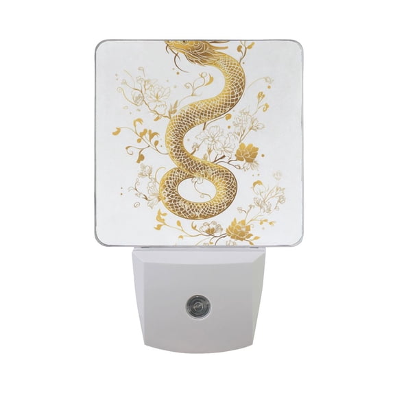 Golden Dragon with Flowers LED Night Light with Smart Sensor Plug Into Wall Dusk to Dawn 2 packs