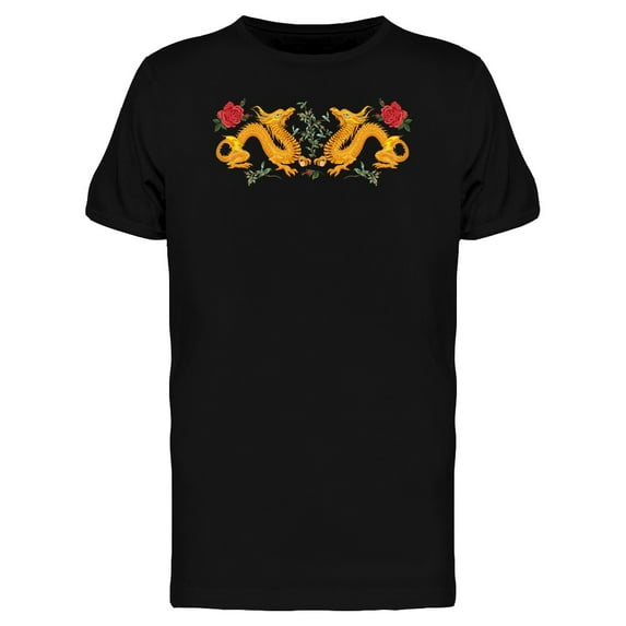 Golden Dragons And Roses Art Tee Men's - Men T-Shirt, Small