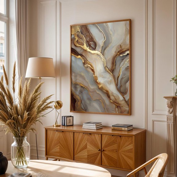 Golden Drift Beige Marble Wall Art Neutral Luxe Decor Unframed Paper Print