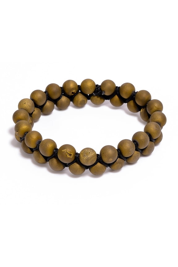 Golden Druzy Gemstone Beaded Bracelet 8MM Round Elastic Stretch Crystal Bracelet, Handmade Boho Jewelry for Men & Women