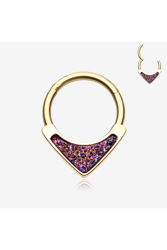 Golden Druzy Stone Sparkle Chevron Seamless Clicker Hoop Ring