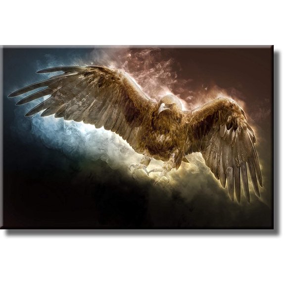 Golden Eagle Flying Picture on Stretched Canvas, Wall Art Dcor, Ready to Hang