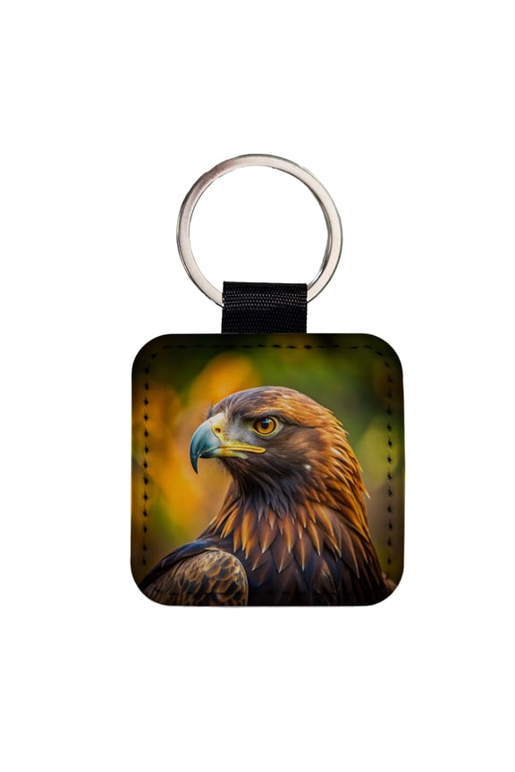 Golden Eagle Raptor Bird Of Prey Faux Leather Square Keychain