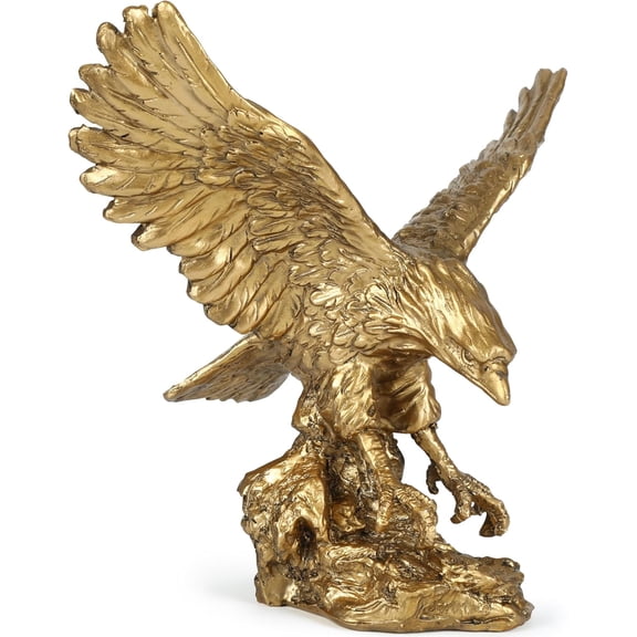 Golden Eagle Statue, Flying Wild Bird Eagle Decorative Bronze Patina Resin FigurineM