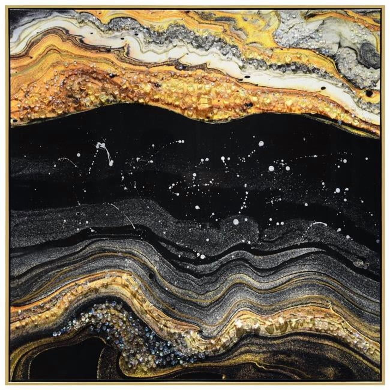 "Golden Earth I" Crystallus Epoxy Coated Wrapped Framed Glossy Abstract Canvas Wall Art with Heavy Acrylic Crystal Shards Embellishments