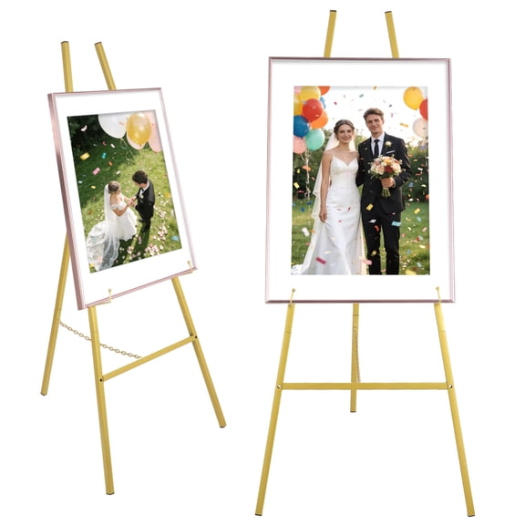 Golden Easel Stand for Wedding Welcome Sign, Heavy Duty Metal Display Easel Adjustable Floor Stand, 43.5", Holds Up to 25lbs, Golden Finish for Party, Events
