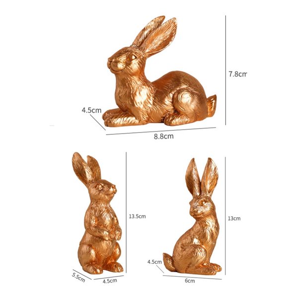 Golden Easter Bunny Decorations – 3-Piece Resin Gold Rabbit Statues for Tabletop, Desk & Home Décor, Holiday Party & Wedding Centerpiece Set