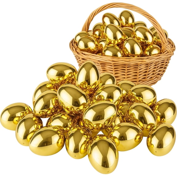 Golden Easter Eggs 30 Pack, 2.36'' Fillable Plastic Eggs for Easter Egg Hunt, Basket Stuffers, Party Favors & Holiday Decorations