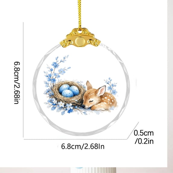Golden Easter Pendant Glass Decoration,2D Flat Party Ornament W/ Bunny Egg Patterns,Dazzling Reflective Surface,Versatile Hanging For Doors Windows Gift Wrapping Tree Decor Family Celebration-D