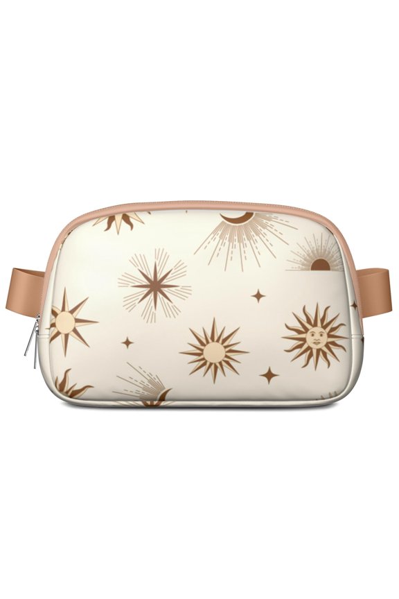 Golden Eclipse Fanny Pack&nbsp;- Adjustable waist bag with astrology sun & moon design, celestial goth fashion statement