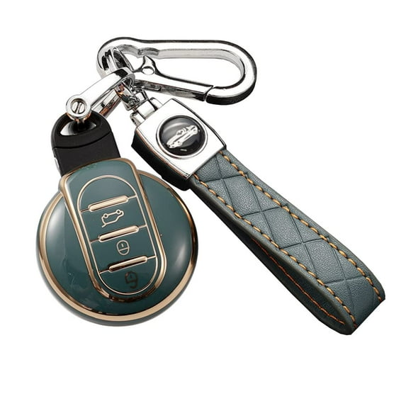 Golden-Edge 3 Button Key Fob Cover for Mini Cooper Countryman S ONE JCW F54 F55 F56 F57 F60 Clubman Keyless Full Protection Key Case Shell with Leather Keychain