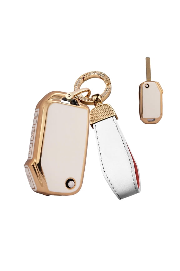Golden-Edge Flip Key Fob Cover Fit for Kia Forte 2021 2022 Soul Sorento Sportage Telluride Cerato K5 Sports GT NIRO Keyless Key Case with Bling Keychain