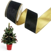 Golden Edge Velvet Ribbon, Luxurious Christmas Ribbon for Bow Making, Holiday Crafts, Tree, Wreath, and Table Decoration Black