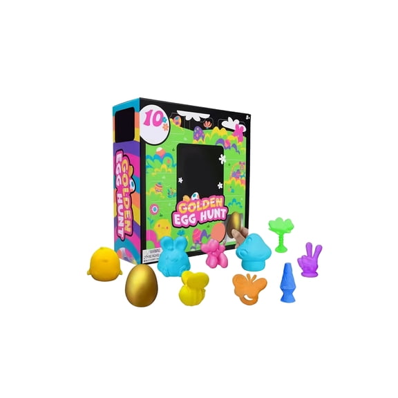 Golden Egg Hunt Easter Kit - 10 Soft Squeezable Sensory Toys & 1 Shiny Golden Egg, Easter Egg Hunt Supply & Party Essential for Kids