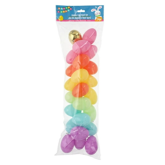 Golden Egg Hunt Toy Set 24ct, Easter Sunday Assorted Colors Fun Surprise Basket Stocking Stuffer Treats Party Favor Birthday Thanks Giving Gift Craft Decoration Kids Games Collection Play and Display