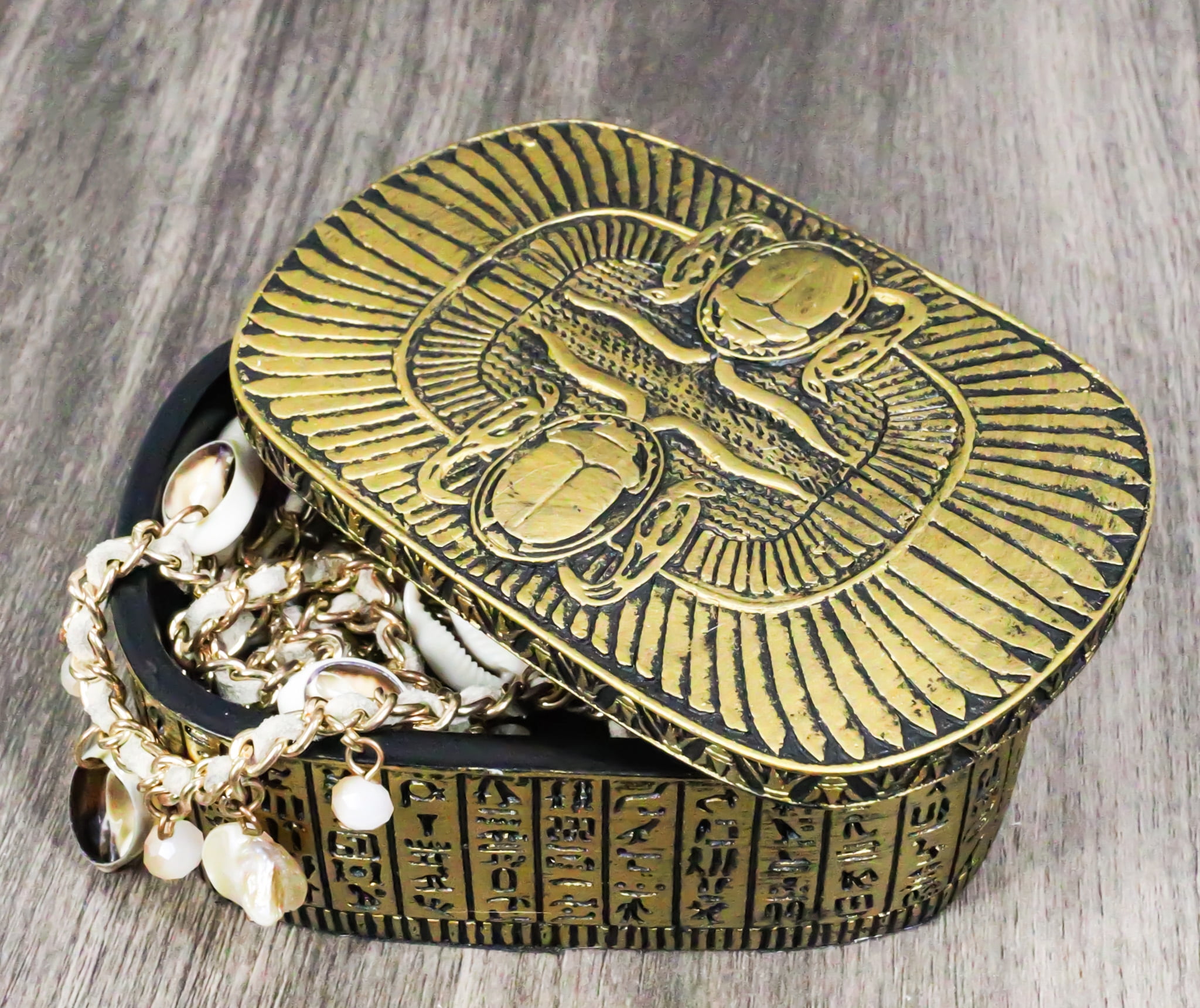 Golden Egyptian Dual Cobra Winged Scarab Beetles Decorative