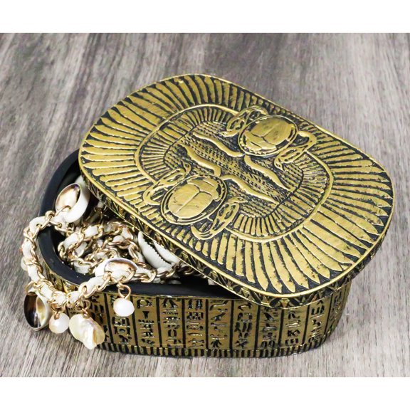 Golden Egyptian Dual Cobra Winged Scarab Beetles Decorative Jewelry Box Figurine